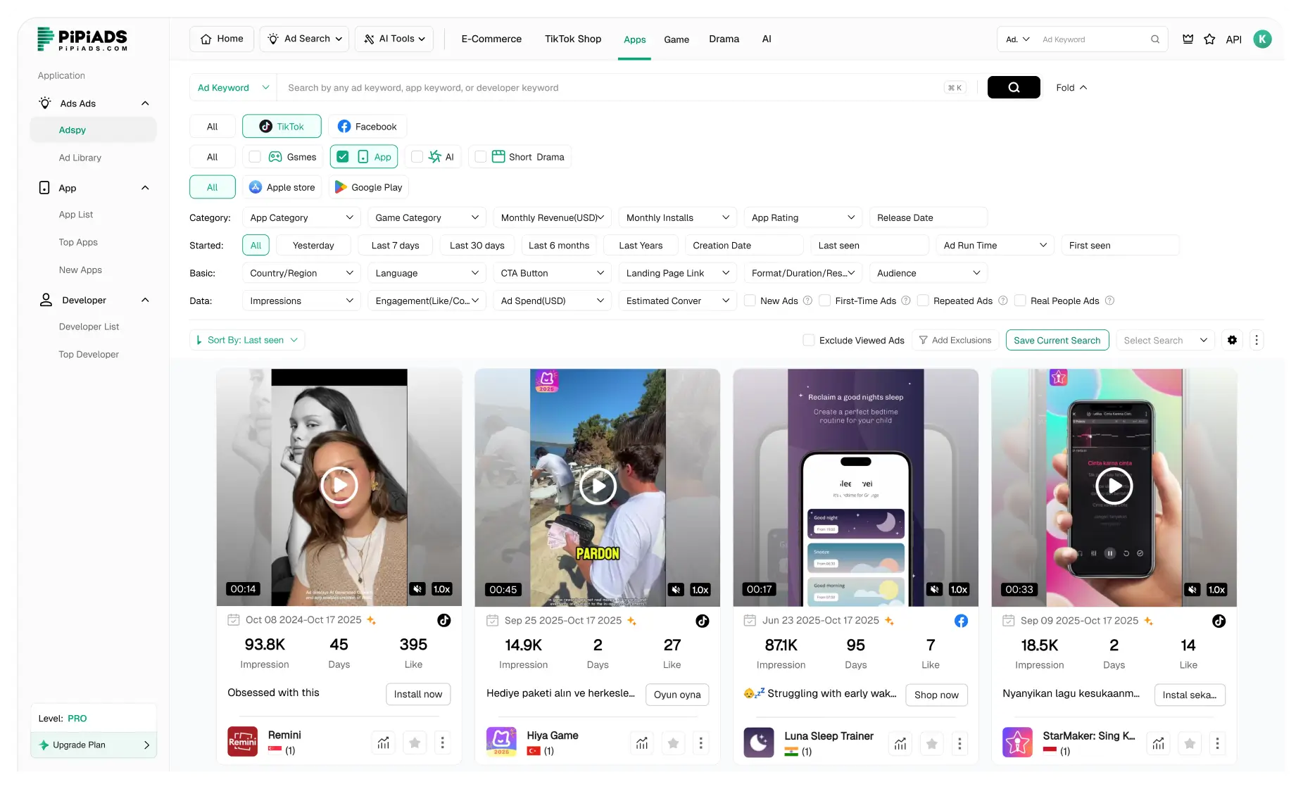 Publicités d'applications TikTok