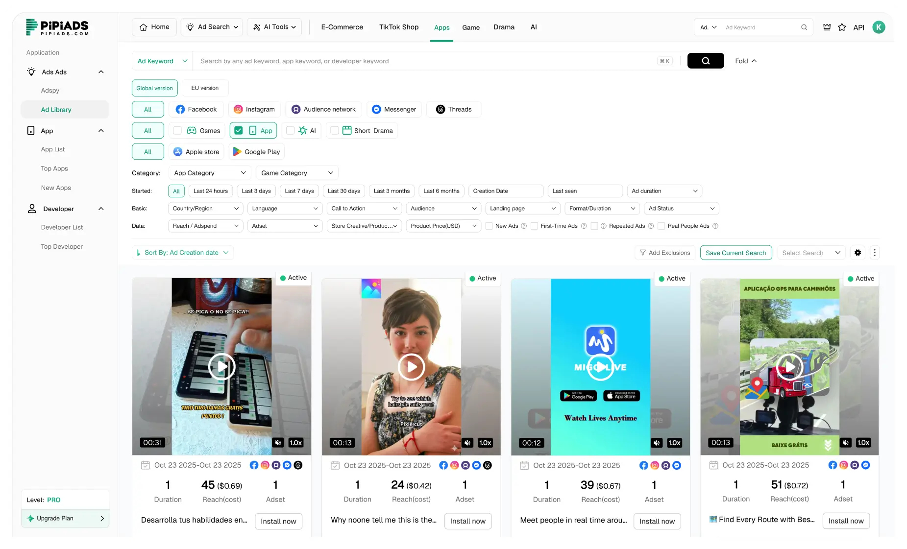 Toutes les publicités d'applications Meta