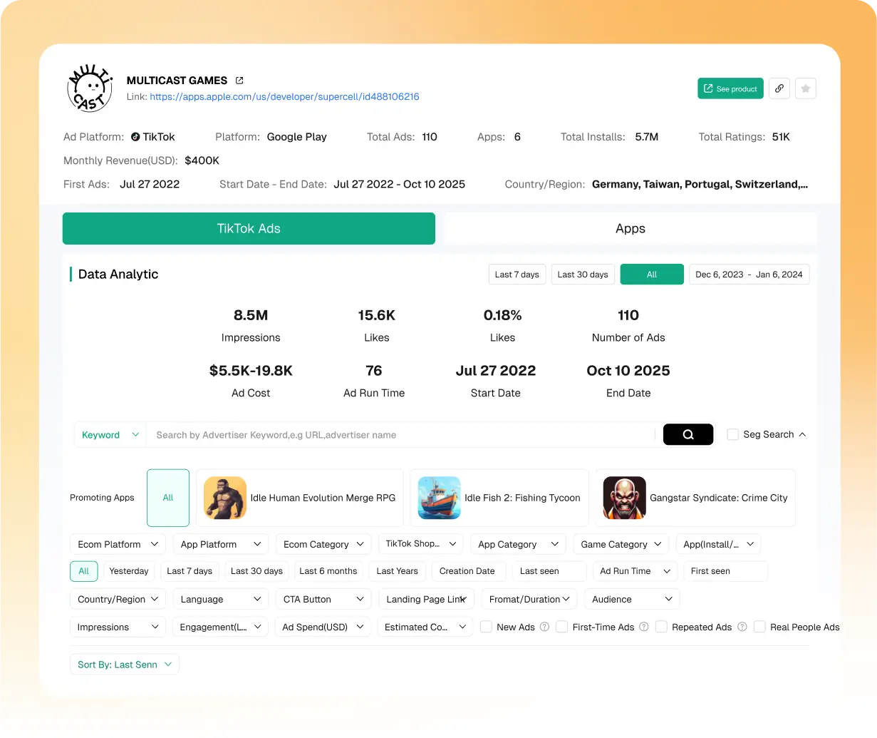 Dapatkan laporan analisis game pengembang